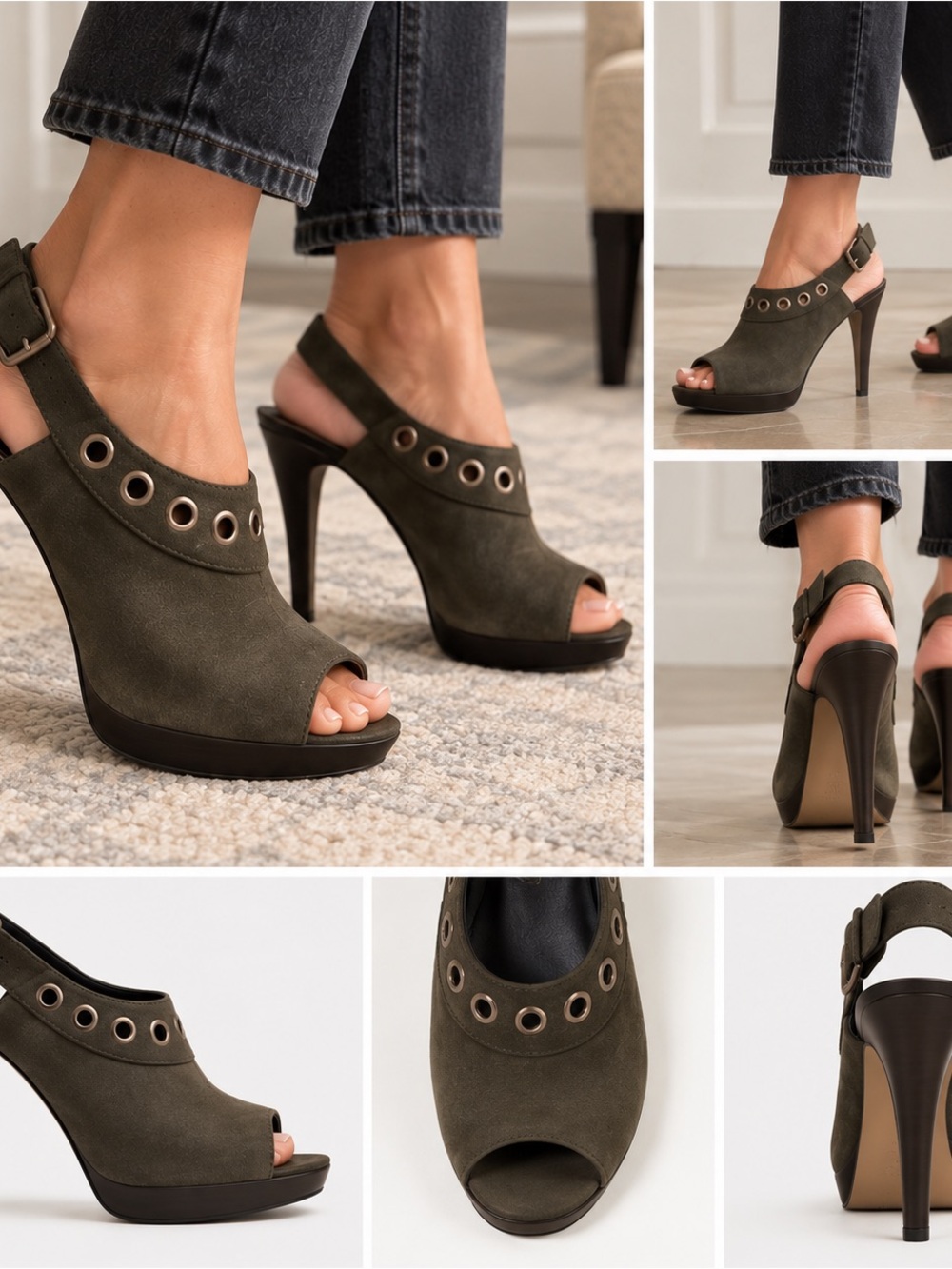 Stuart Weitzman gray Suede Slingback Platform Heels with Eyelets